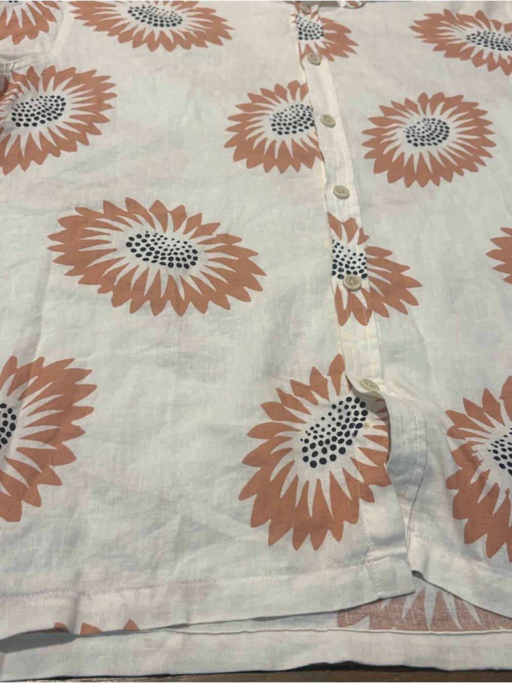 Folk Shirt Men Ivory Floral Linen Blend Button Up Short Sleeves Size Large - Picture 3 of 7